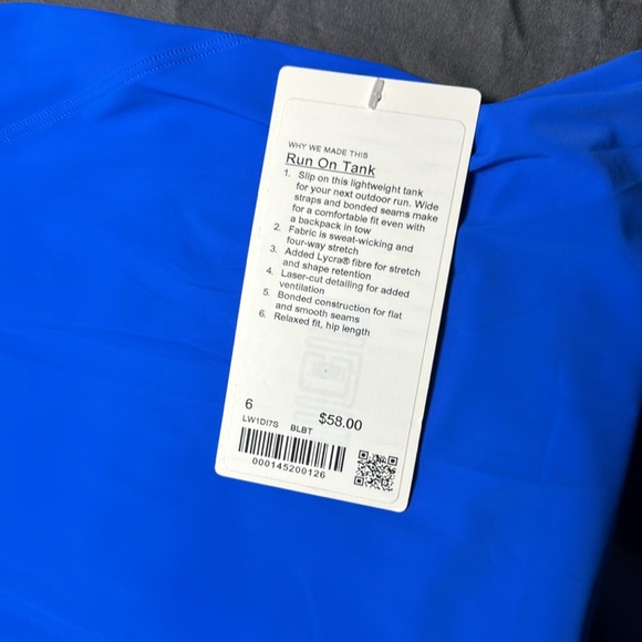 Lululemon Run On Tank-size 6/Blue Bolt - Picture 3 of 5